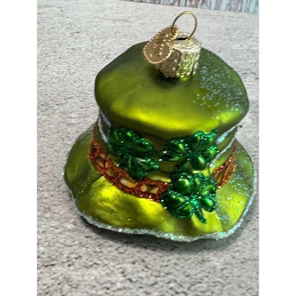 Green Leprechaun Shamrocks Hat Glass Christmas Ornament Old World Christmas - Picture 4 of 8
